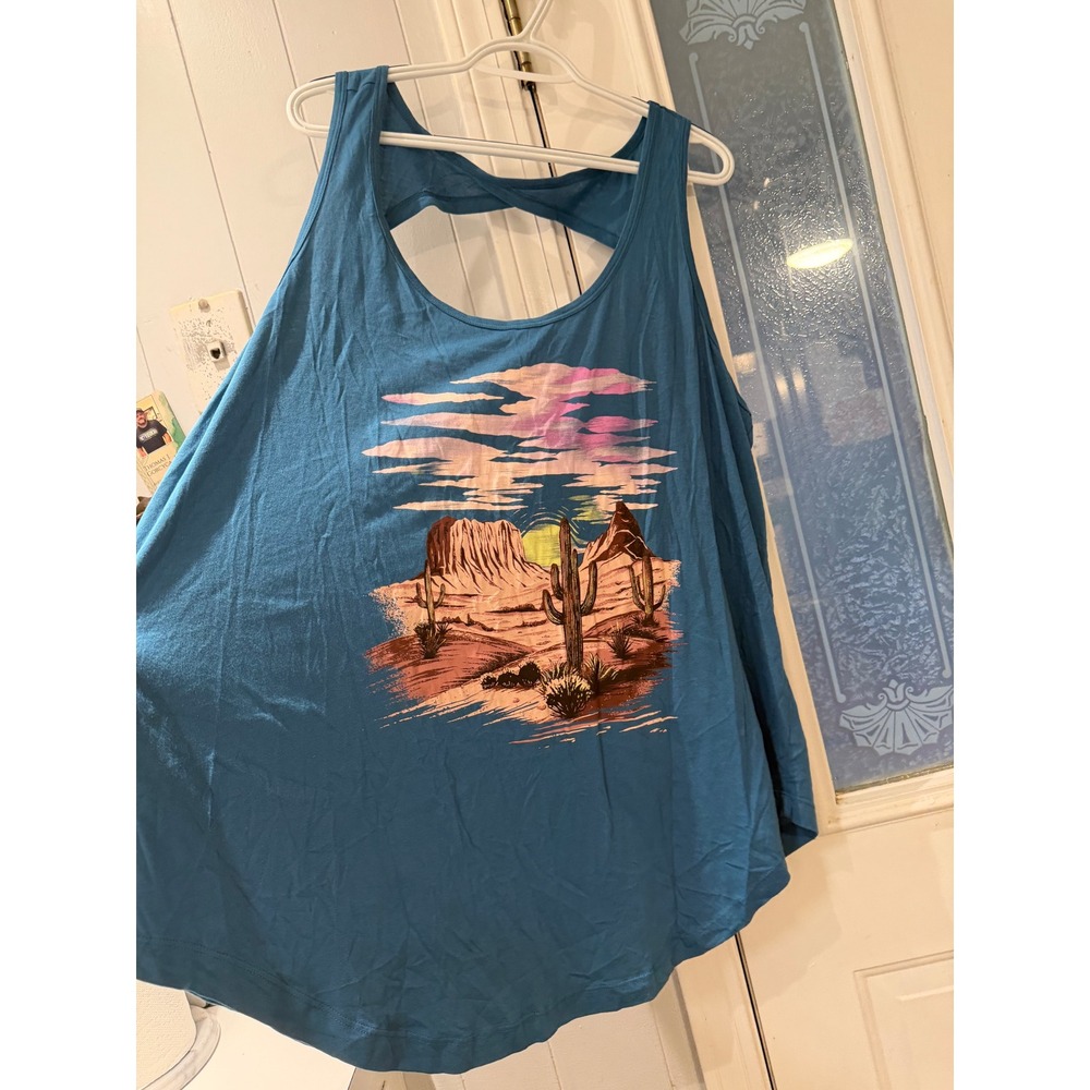 Torrid Active Desert Cactus Graphic Twist Back Tank Top Teal Blue Size 3 Plus